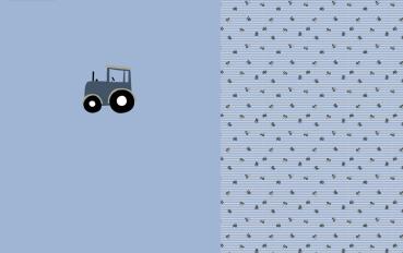 Baumwolljersey Panel ca. 100 cm Traktor auf Hellblau